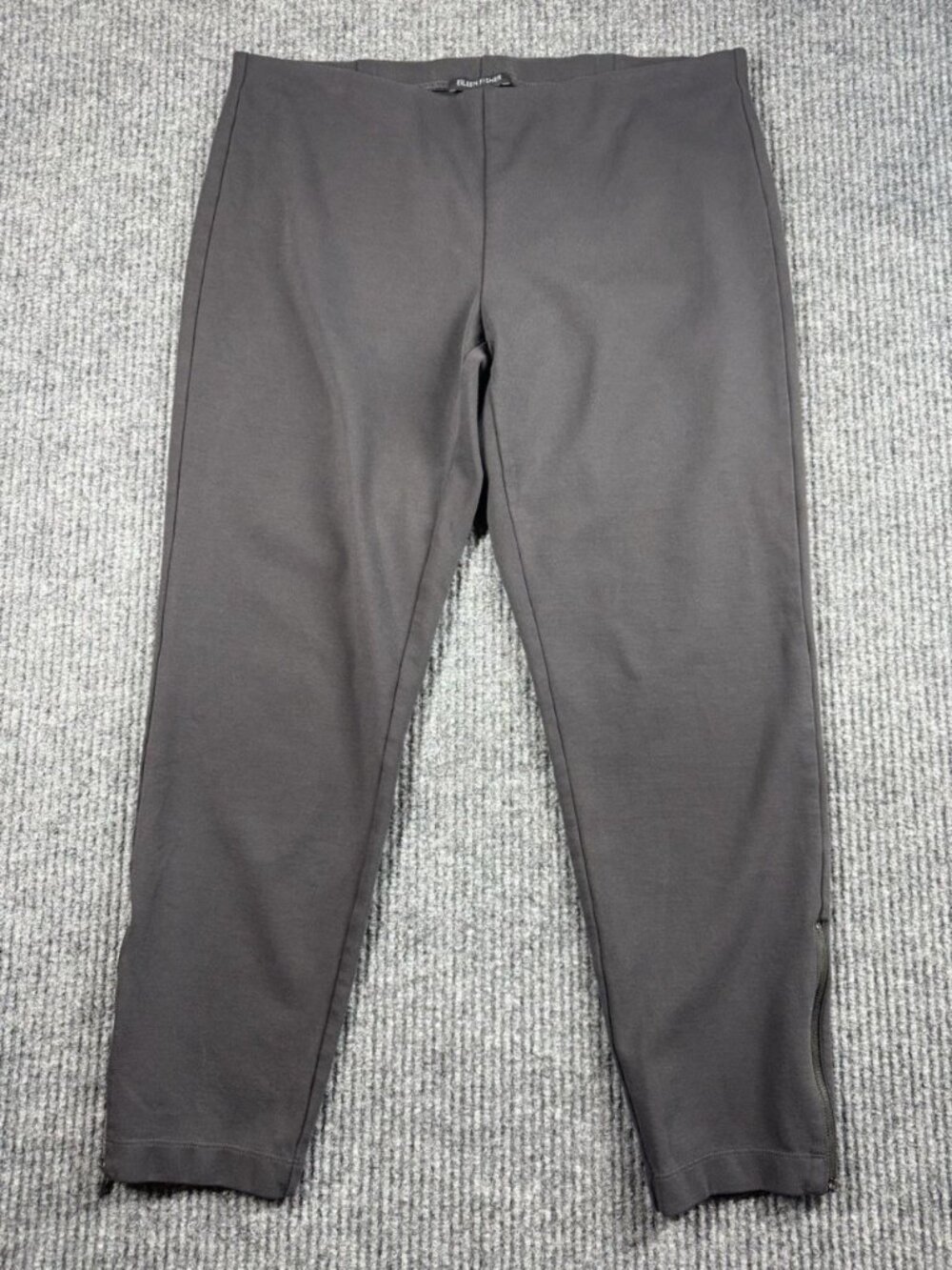 Eileen Fisher Pants Womens Medium Gray Jersey Zipper Ankle Slim Pull On Stretch